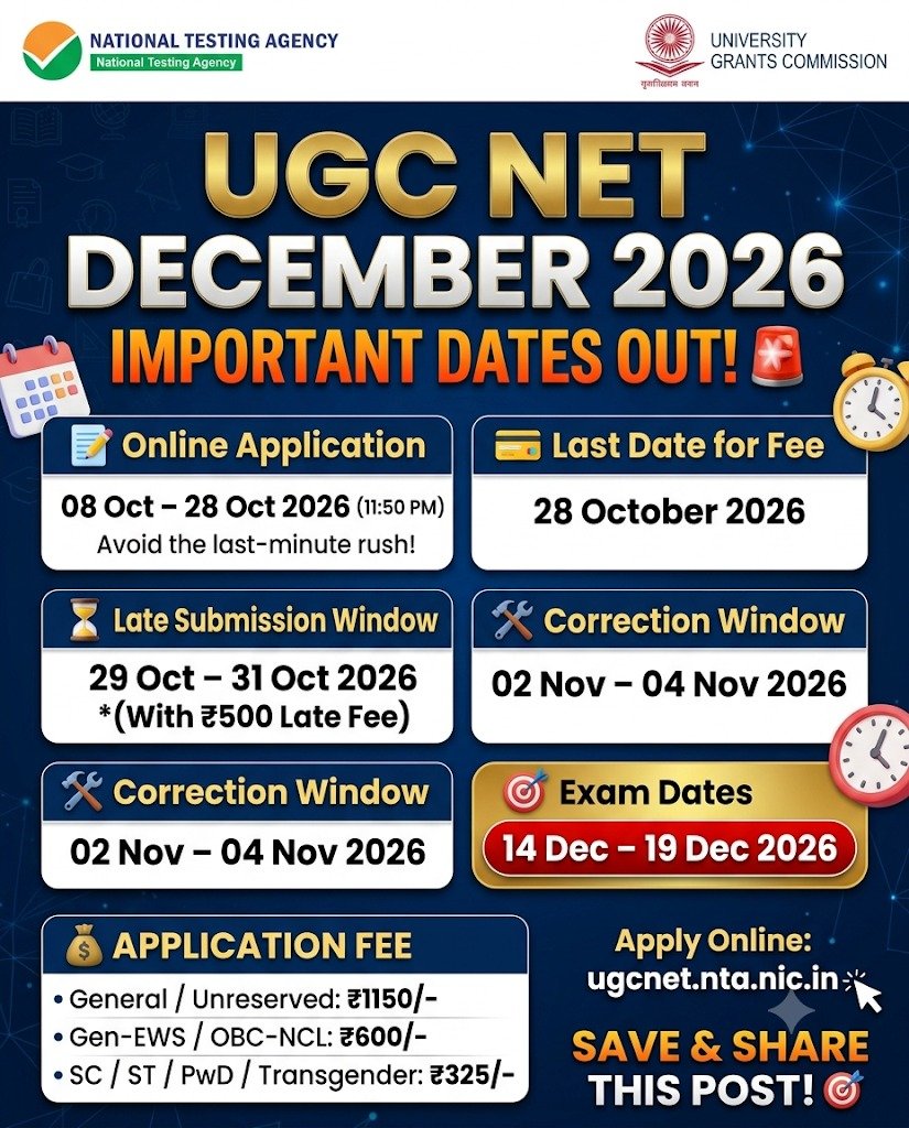 UGC NET December 2026 Notification Out! 🚨 Mark these dates right now!